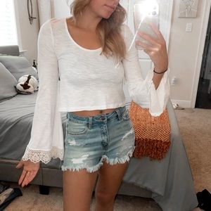 La Hearts Crochet Sleeve Crop Top